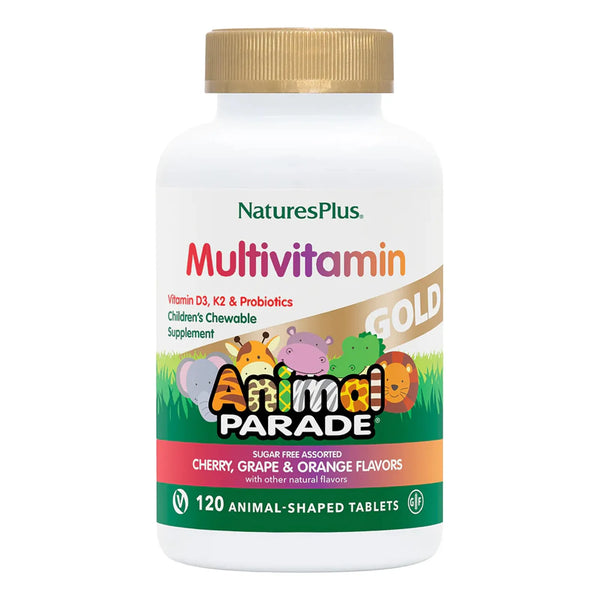 Animal Parade Gold Multivitaminico Niños Sabores Cereza Naranja Uva 120 Tabletas Masticables Pack 3 Vegano Sin Gluten