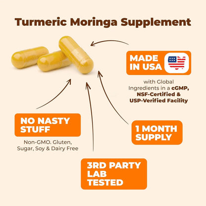 Extracto Curcumina Cúrcuma Moringa Pimienta Negra Suplemento Articular Energía
