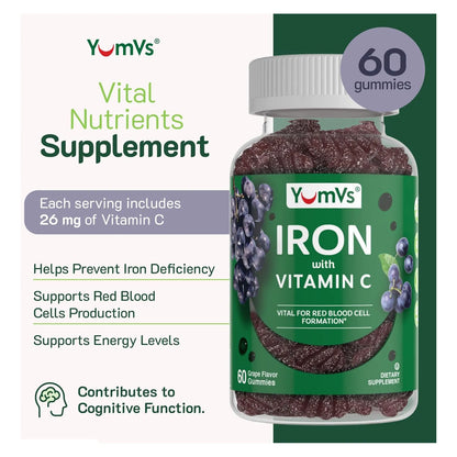 Gomitas De Hierro Adultos Sabor Uva Con Vitamina C YUM-V Suplemento Nutricional
