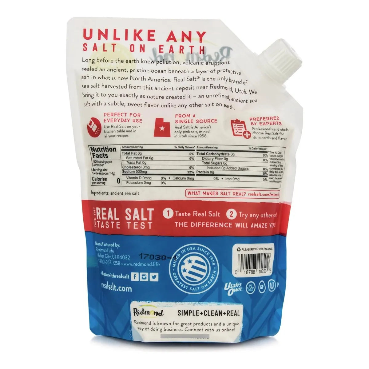 Sal Marina Antigua Fina Redmond Real Salt 454g Sin Refinar Minerales Naturales