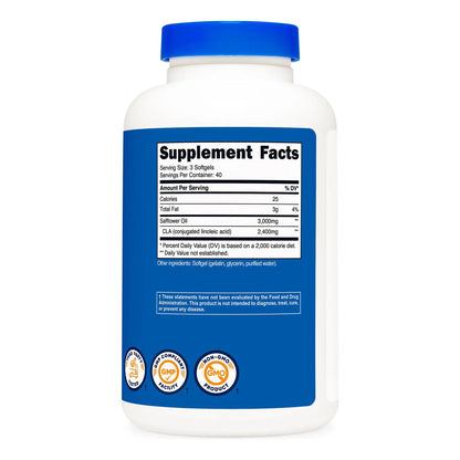 CLA Acido Linoleico Conjugado 2400 Mg 120 Capsulas Blandas Sin Gluten Y Sin Omg