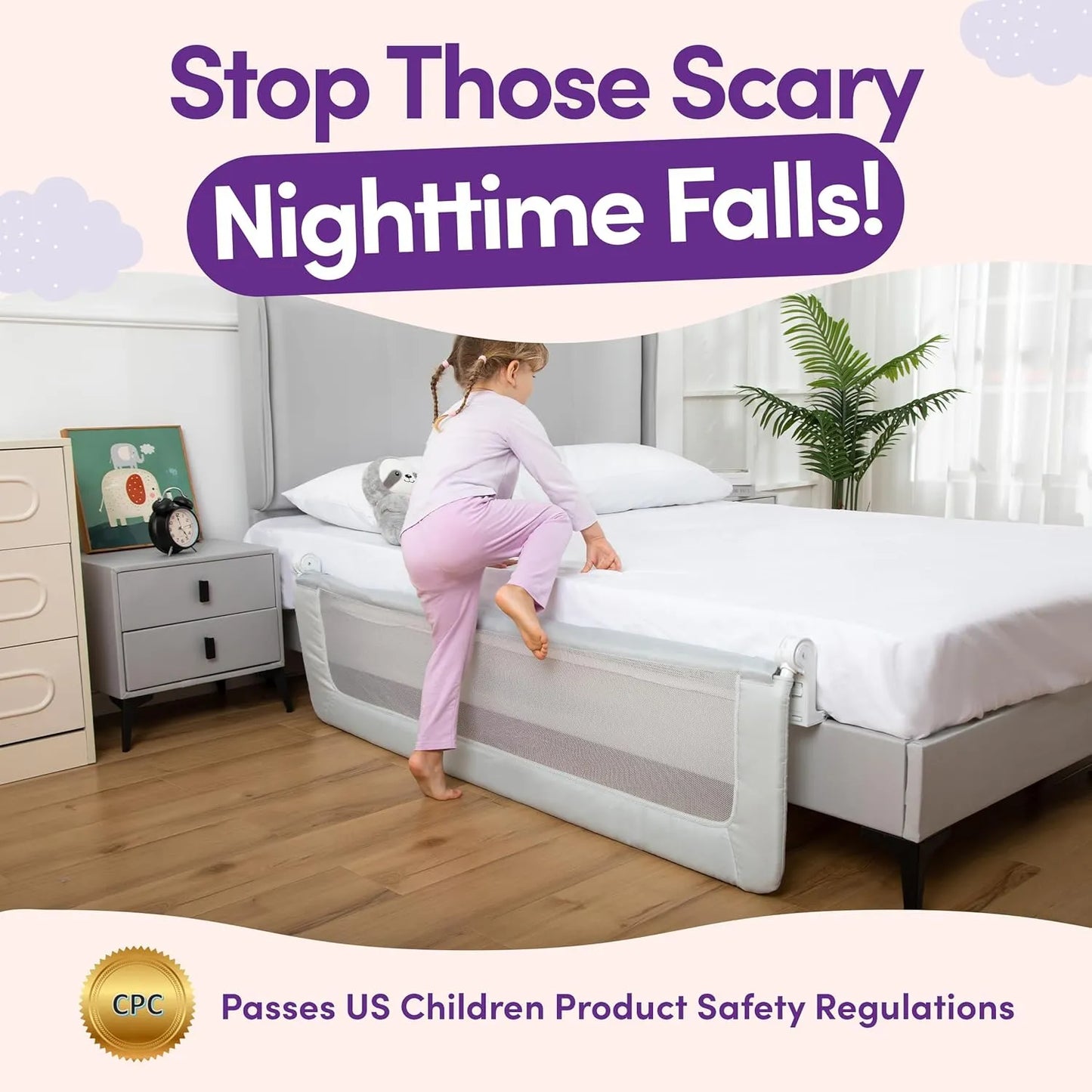 Rieles De Cama Extra Largos Para Niños Protector Ajustable ComfyBumpy Seguridad Y Comodidad