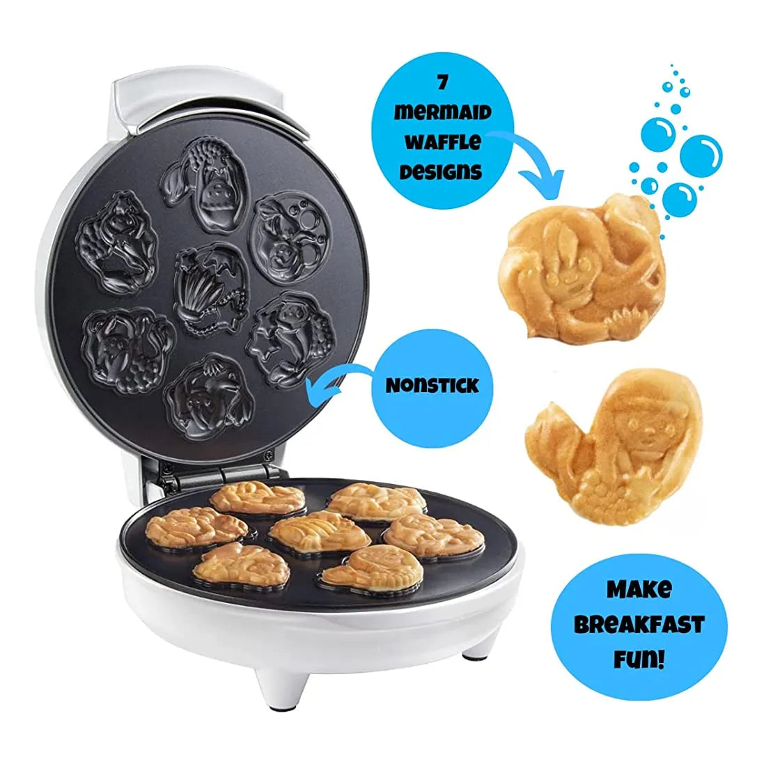 Mermaid Waffle Maker Crea 7 Gofres En Forma De Sirena Divertidos Y Deliciosos