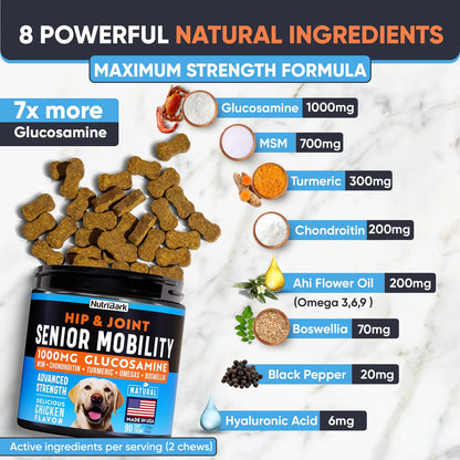 Suplemento Masticable Para Perros Mayores Con 1000 Mg De Glucosamina Y Condroitina