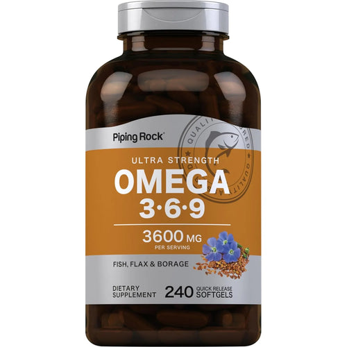 Omega 3 6 9 3600 Mg 240 Capsulas Blandas Piping Rock Aceite Pescado Lino Borraja Sin Gluten