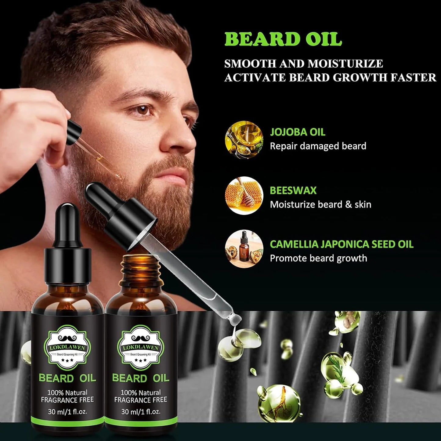 Kit De Barba 10 En 1 Cuidado Profesional Con Aceite Bálsamo Y Herramientas