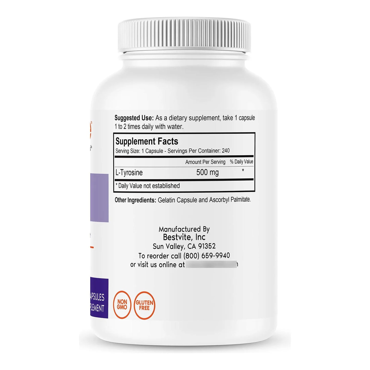 L Tirosina 500mg 240 Capsulas Enfoque Mental Y Manejo Del Estrés