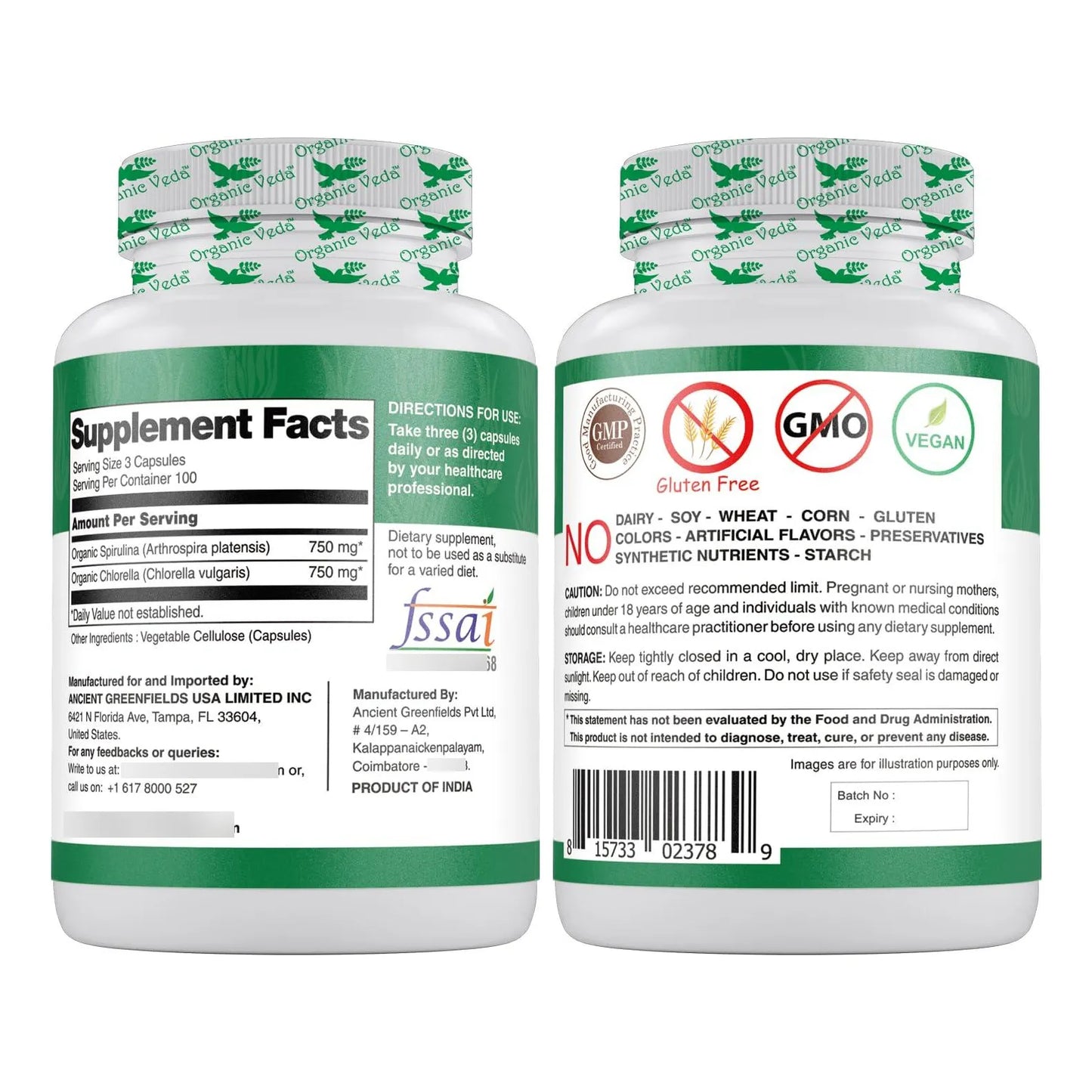 Cápsulas De Espirulina Y Clorella Orgánica 1500 Mg 300 Unidades Energía E Inmunidad