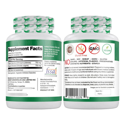 Cápsulas De Espirulina Y Clorella Orgánica 1500 Mg 300 Unidades Energía E Inmunidad