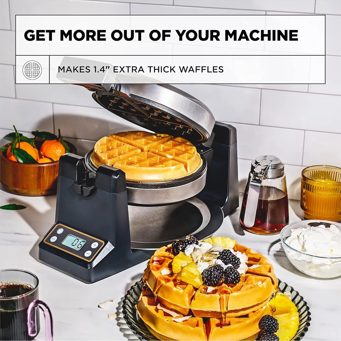 Gofrera Belga Giratoria CRUX Con Platos Antiadherentes Pantalla LCD Y Control De Dorado