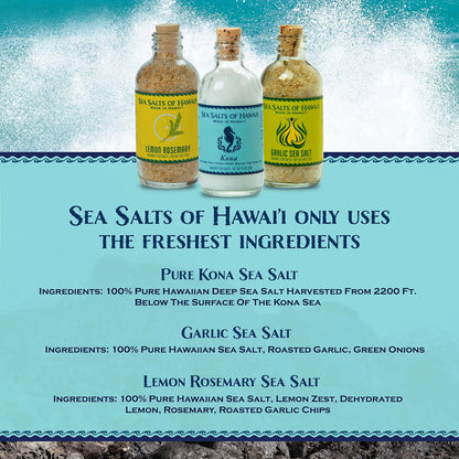 Sal Hawaiana Pura De Kona Ajo Asado Limón Romero Paquete De 3 Sabores