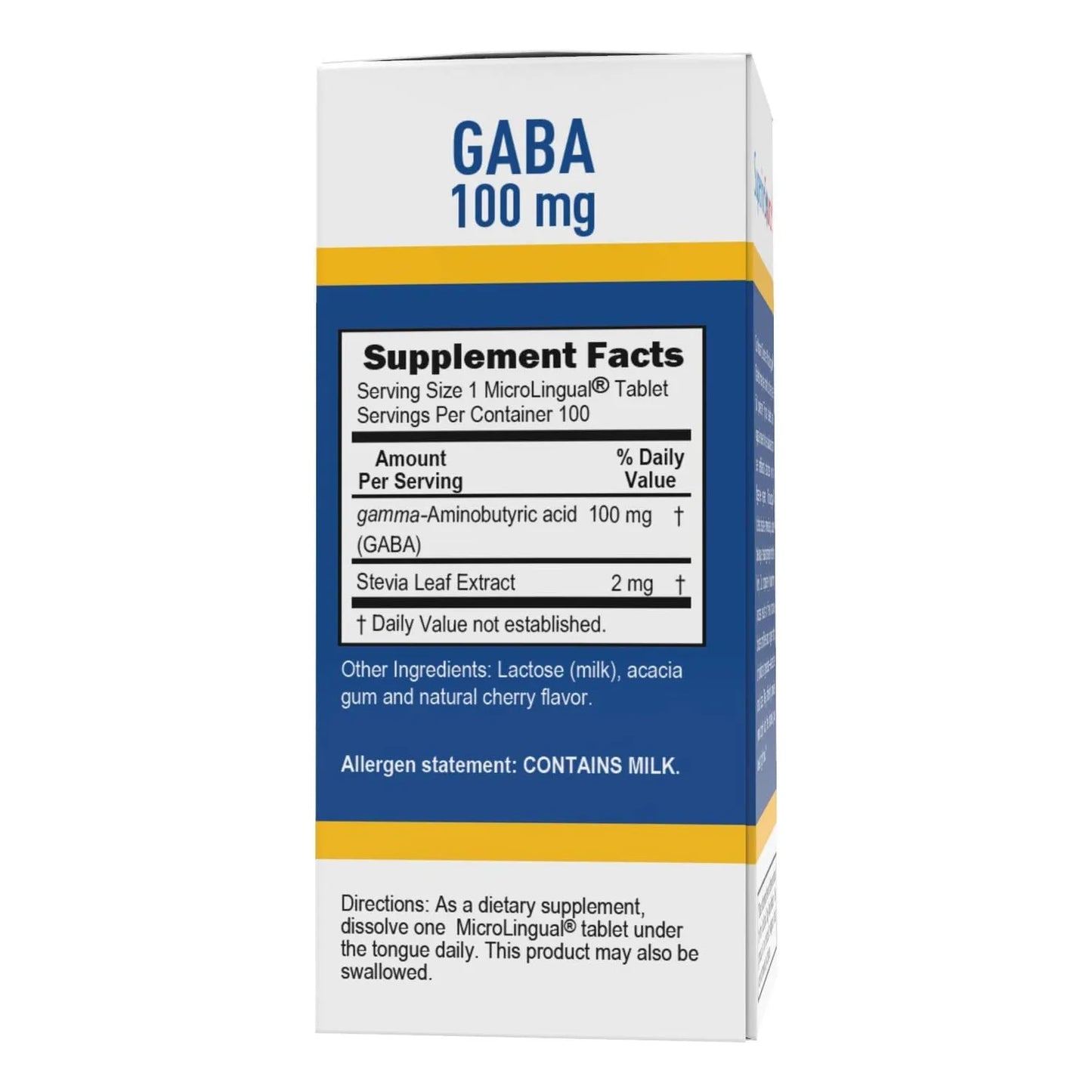 Tabletas Microlingües GABA 100 Mg Disolución Rápida 100 Unidades Apoyo Cerebral Y Relajación