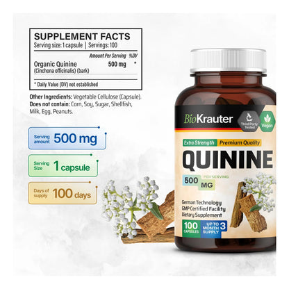 Capsulas De Quinina 500 Mg Para Calambres En Piernas 100 Unidades Vegano