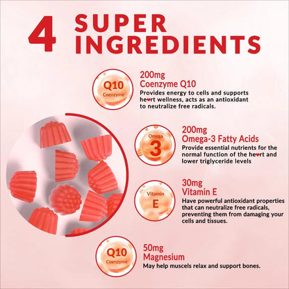 Gomitas CoQ10 200 Mg Con Omega3 Y Vitamina E Energía Y Antioxidantes