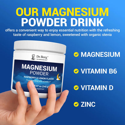 Dr Berg Polvo De Glicinato De Magnesio Para Dormir Relajacion Y Alivio Del Estres Con Vitamina D3 Y Zinc Sabor Frambuesa Y Limon 50 Porciones
