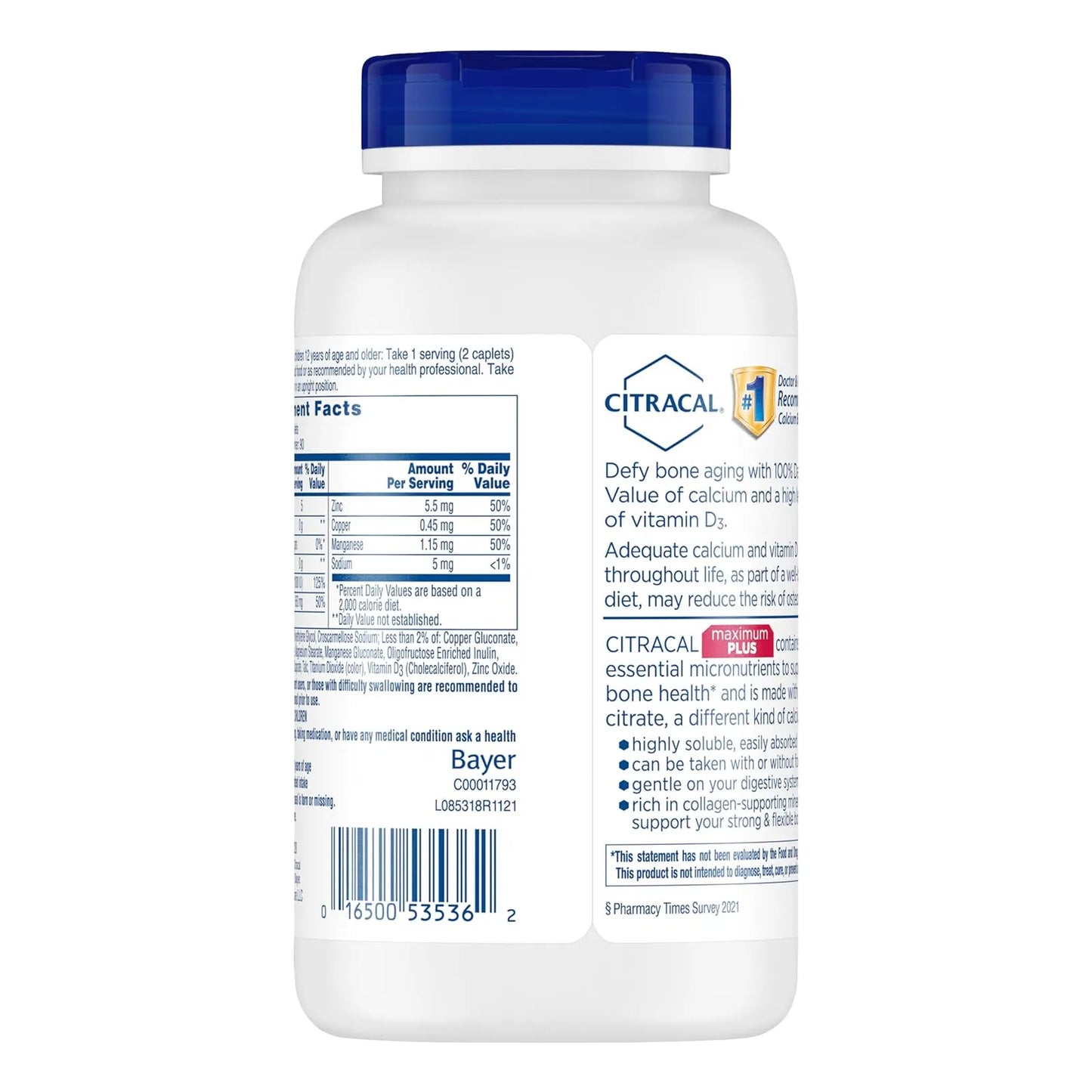 Citracal Maximum Plus 650 Mg Con Vitamina D3 180 Caps Suplemento Para Huesos Fuertes