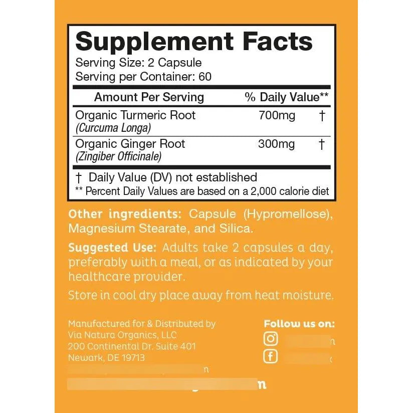 Capsulas De Curcuma Y Jengibre 1000 Mg Organicas 120 Unidades Refuerzo Inmunologico