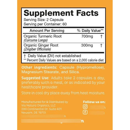 Capsulas De Curcuma Y Jengibre 1000 Mg Organicas 120 Unidades Refuerzo Inmunologico