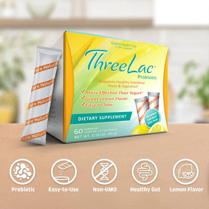 ThreeLac Mezcla De Bebida Probiótica De Limón En Polvo Salud Digestiva E Inmunológica