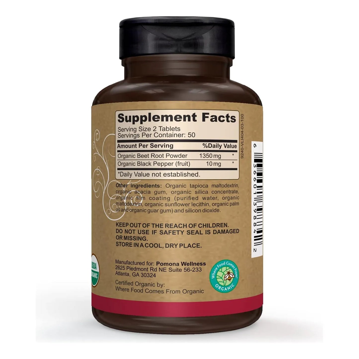 Polvo De Remolacha Orgánica 1350 Mg Apoyo Cardiovascular Energía Pomona Wellness