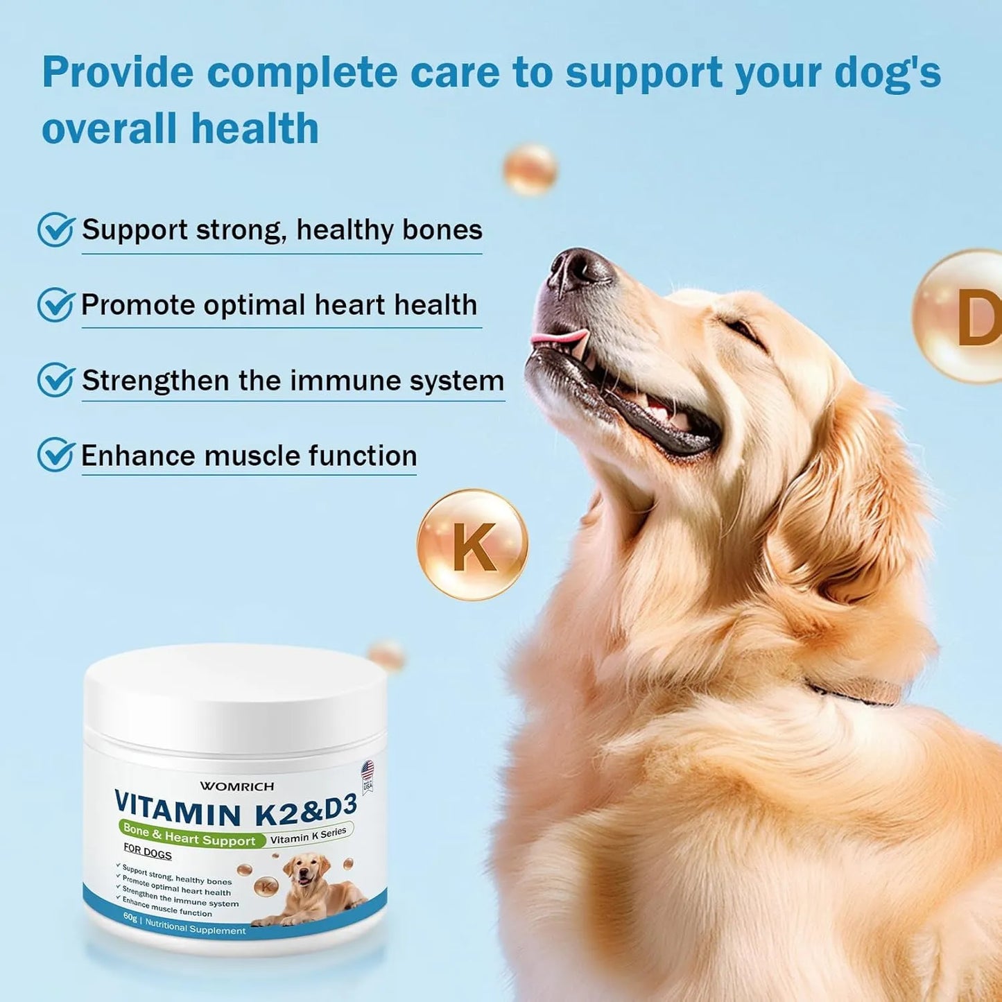 Vitamina K2 Y D3 Para Perros Complejo Vitamínico Huesos Fuertes Y Salud Cardiovascular