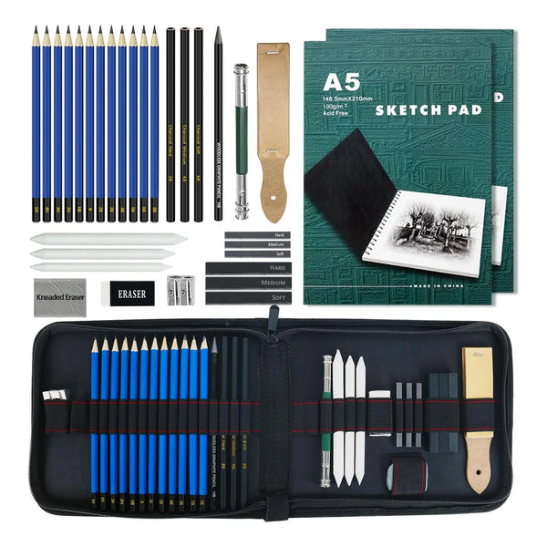 Kit De Dibujo Profesional Con Lapices De Grafito Y Carbon Todo En Uno