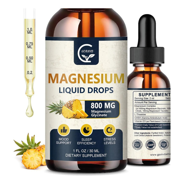 Gotas De Glicinato De Magnesio 1000 Mg Con D3 Y L-Theanina Sabor Piña