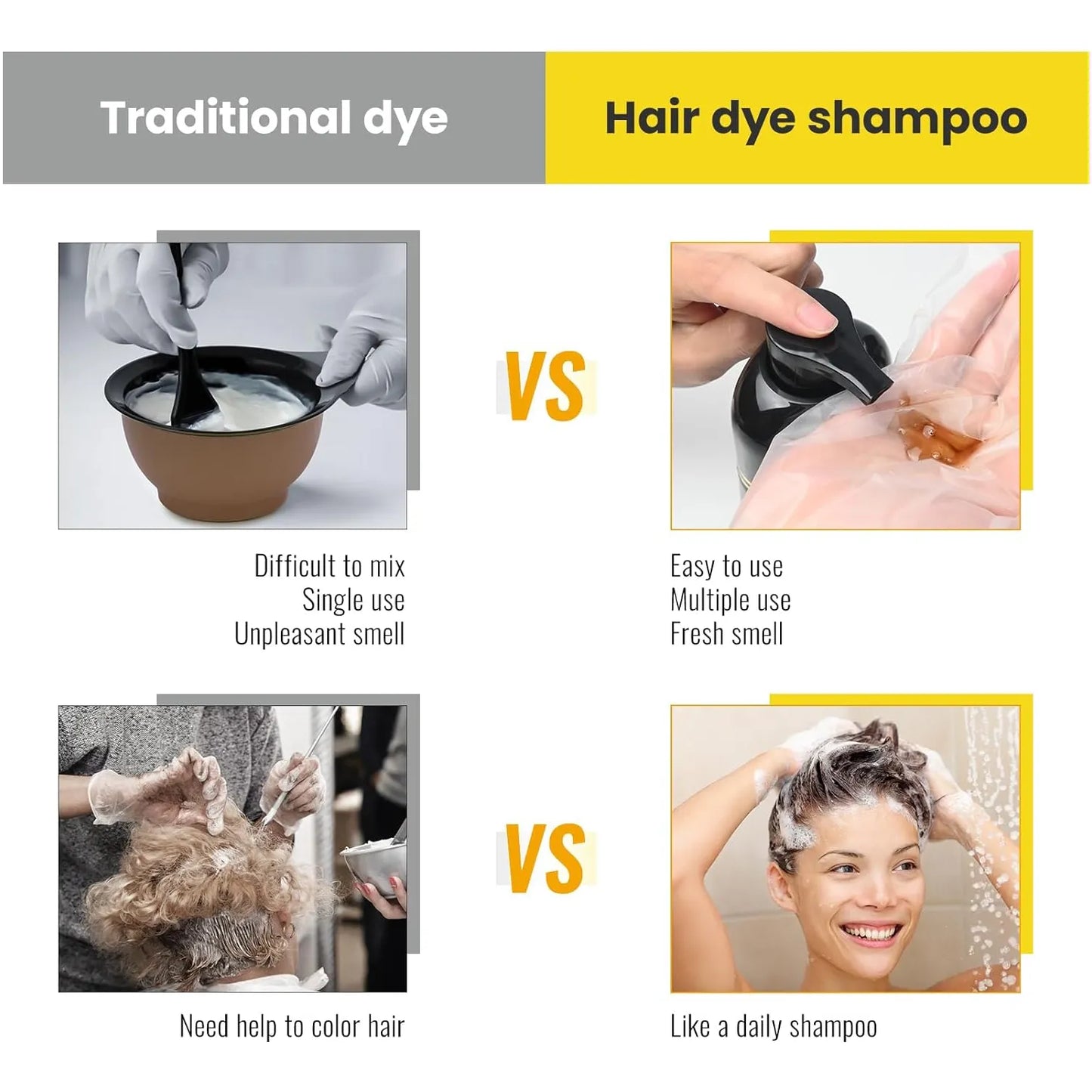 Champú Tinte Cabello 3 En 1 Marrón Oscuro Cobertura Canas Kingming 16.9 Fl Oz