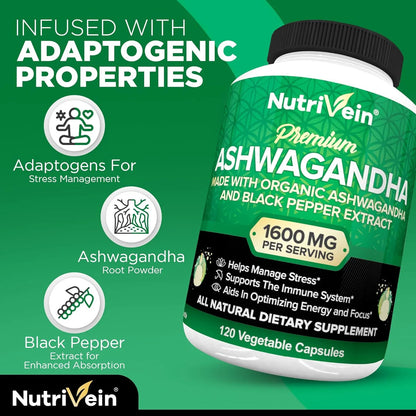Ashwagandha 1600 Mg Con Extracto De Pimienta Negra 120 Capsulas Veganas