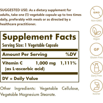 Solgar Vitamina C 1000 Mg 250 Capsulas Vegetales Antioxidante E Inmunologico