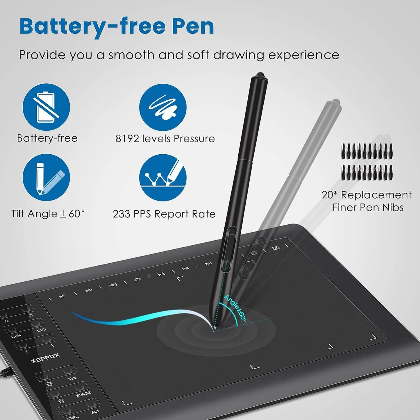 Tableta Grafica Xoppox 10x6 Pulgadas Lápiz Sin Batería 8192 Niveles Presión Compatible PC Mac Android