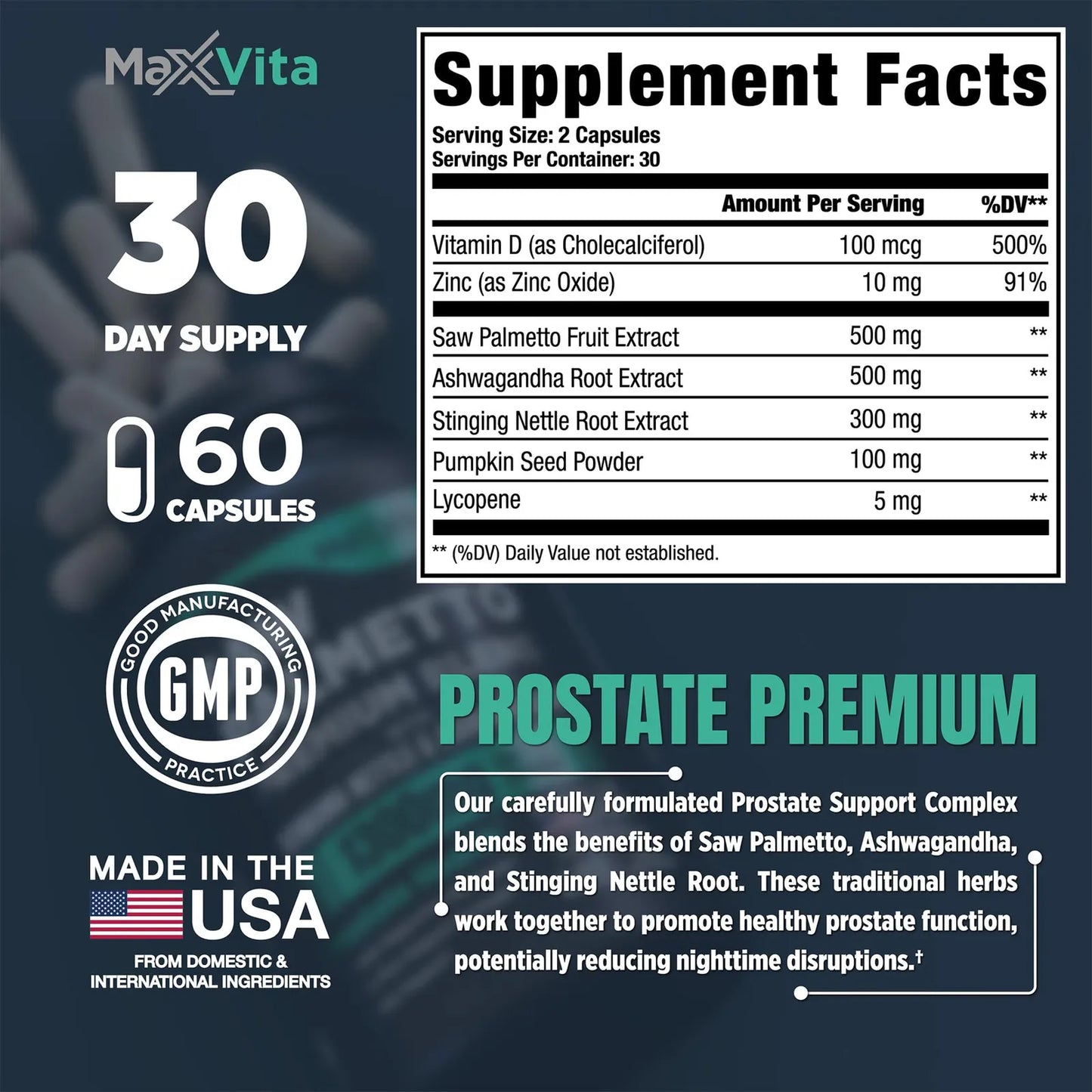 Suplemento Próstata Premium Saw Palmetto Ortiga Ashwagandha Licopeno 60 Cápsulas