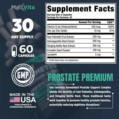 Suplemento Próstata Premium Saw Palmetto Ortiga Ashwagandha Licopeno 60 Cápsulas