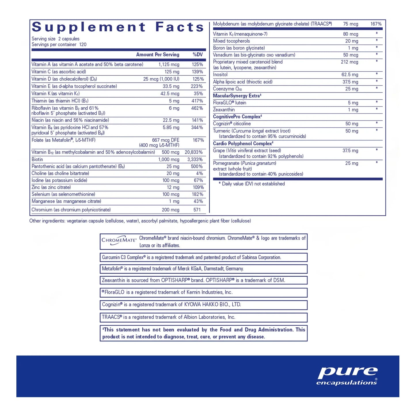 Multivitamínico Mineral Longevity Nutrients Para Envejecimiento Saludable 240 Cápsulas