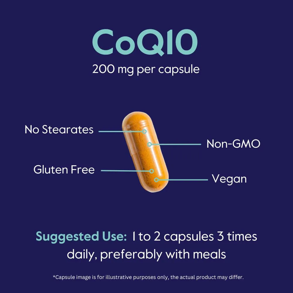 Coq10 200 Mg 120 Cápsulas Vegetarianas Fermentadas Sin Estearatos Vegano Sin Gluten