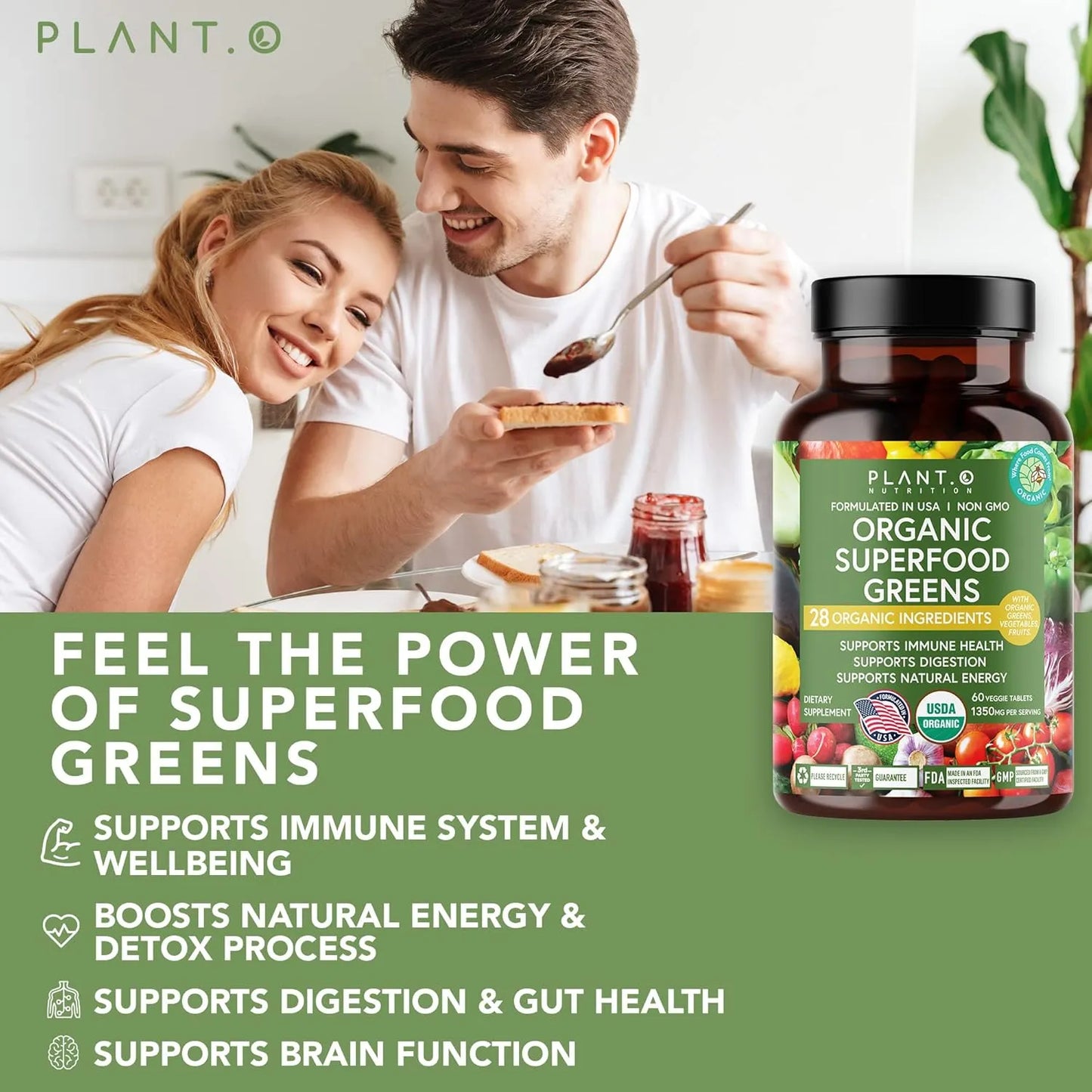 Supergreens Orgánicos En Cápsulas Antioxidantes Vegano Sin Gluten