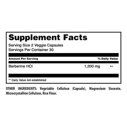 Berberina 1200 Mg 60 Capsulas Vegetales Sin Gluten Sin Omg