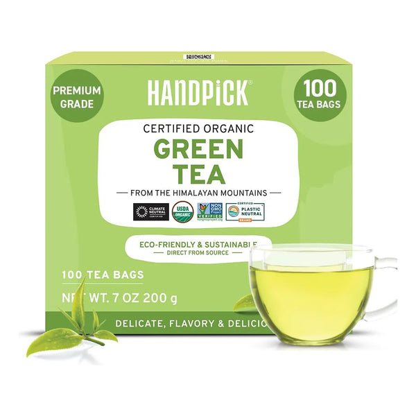 Handpick Bolsas De Té Verde Orgánico 100 Unidades Energía Natural Y Antioxidantes