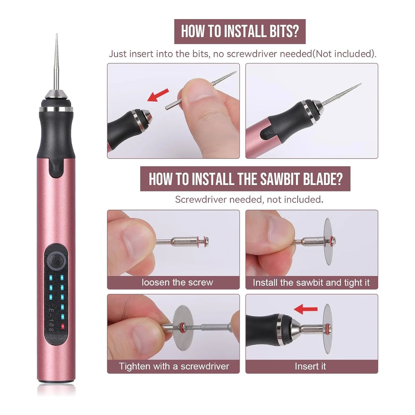 Grabador Eléctrico Portátil Recargable 37 Puntas Kit Completo Profesional