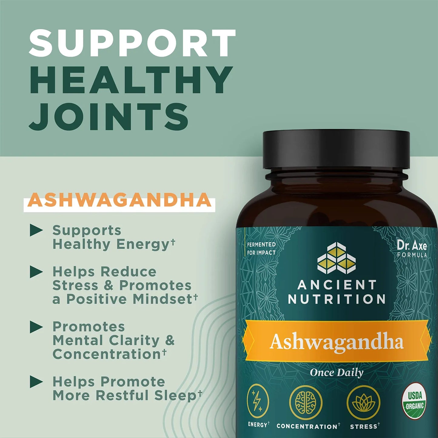 Tabletas Ashwagandha Energía Concentración Alivio Estrés 30 Cápsulas USDA Orgánico