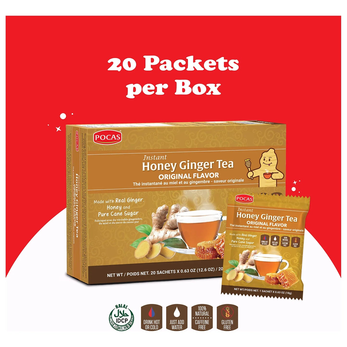 Té Instantáneo De Jengibre Y Cúrcuma Con Cristales De Miel 40 Sobres Natural