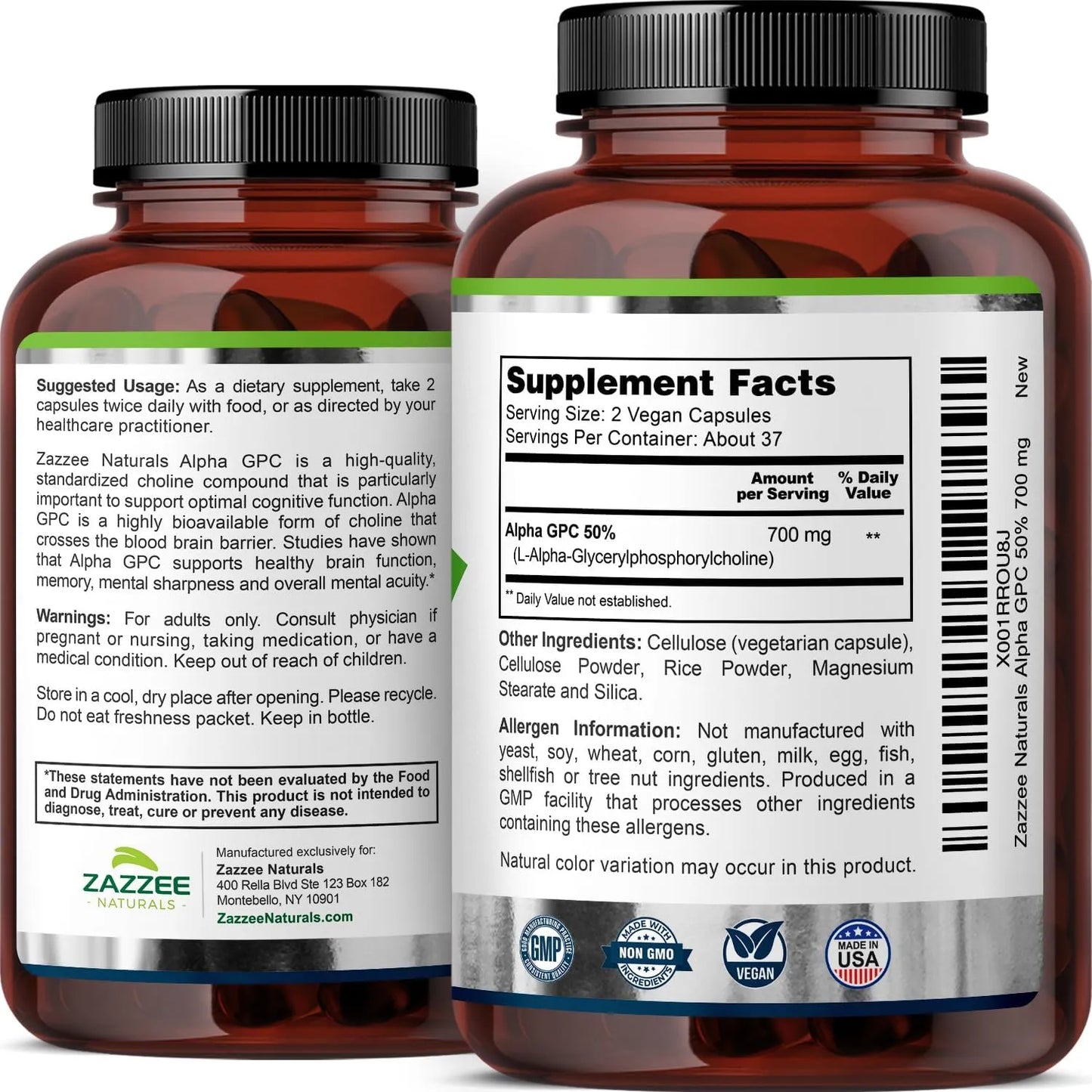Alpha GPC Colina 300 Mg 75 Cápsulas Veganas Potencia Cognitiva Y Memoria