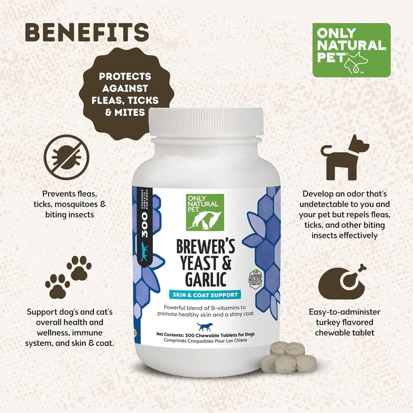 Masticables Naturales De Levadura Y Ajo Para Perros Protección Natural Contra Pulgas Y Garrapatas