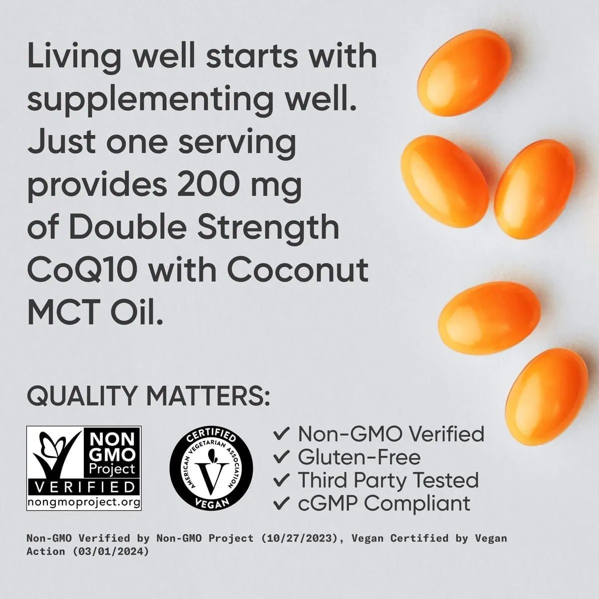 Cápsulas De Coq10 200 Mg Con Aceite De Coco Mct 90 Unidades Veganas