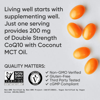 Cápsulas De Coq10 200 Mg Con Aceite De Coco Mct 90 Unidades Veganas