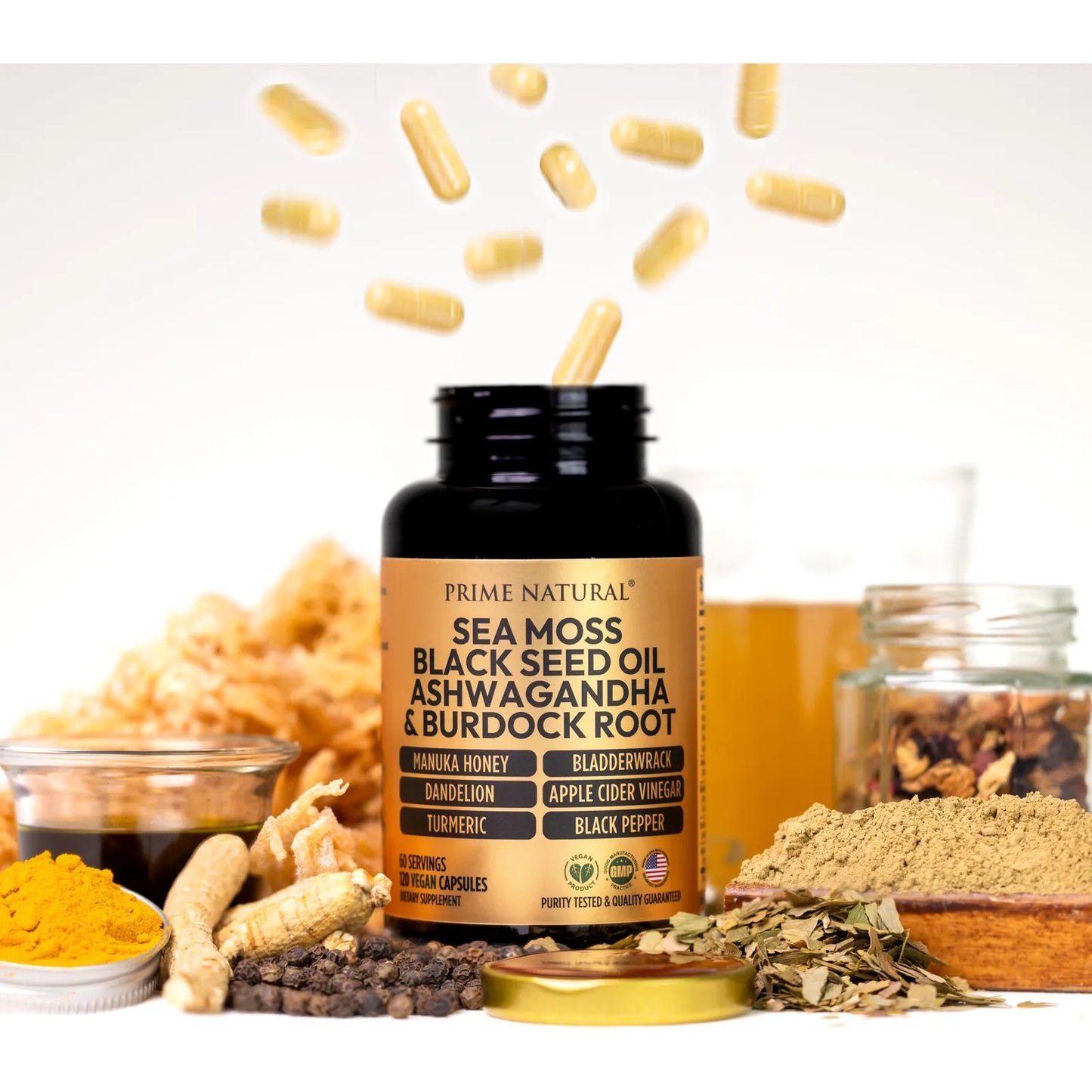 Capsulas Musgo Marino Aceite Semilla Negra Ashwagandha 120 Unidades Soporte Inmunologico Digestivo