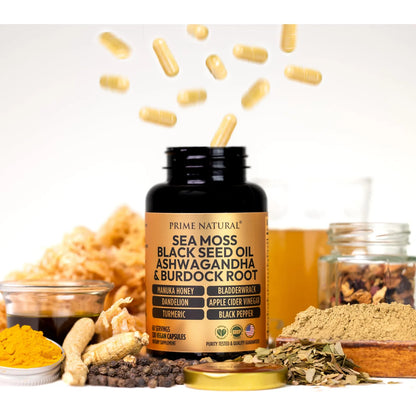 Capsulas Musgo Marino Aceite Semilla Negra Ashwagandha 120 Unidades Soporte Inmunologico Digestivo