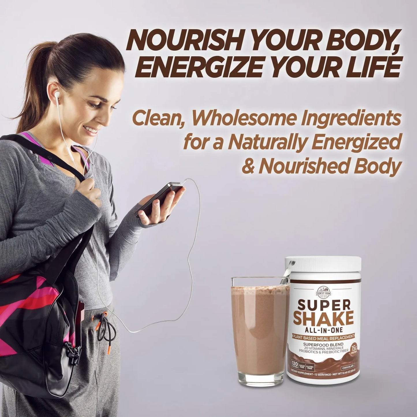 Batido Integral De Chocolate Sustituto De Comida 15.5 G Proteína Vegetal
