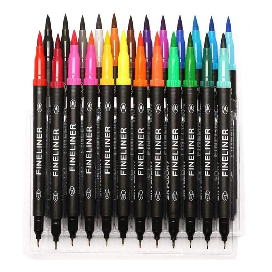 Marcador Rotulador Fibra Doble Punta Pincel 24 Colores EBOT Ideal Para Arte Y Caligrafía