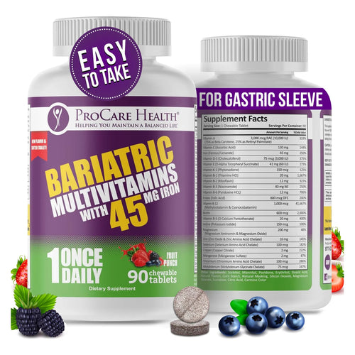 Multivitamínico Bariátrico Masticable Con Hierro 45 Mg Sabor Ponche De Fruta 90 Tabletas